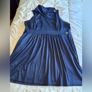 Monteau Navy Sleeveless Dress with Gathered Waist Detail